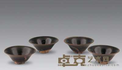 宋 建窑茶盏（一套四只） 口径10.6cm；底径3.4cm